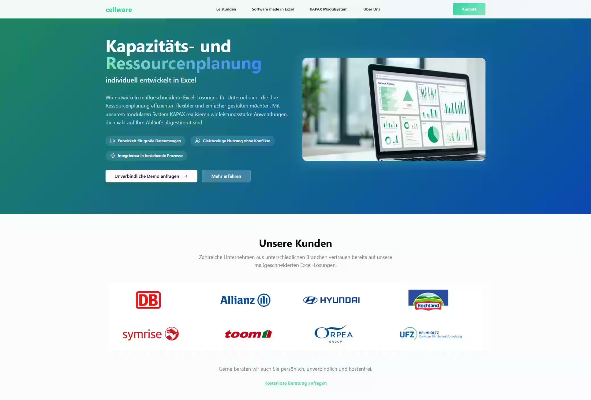 B2B-Website für individuelle Excel-Software und Ressourcenplanung