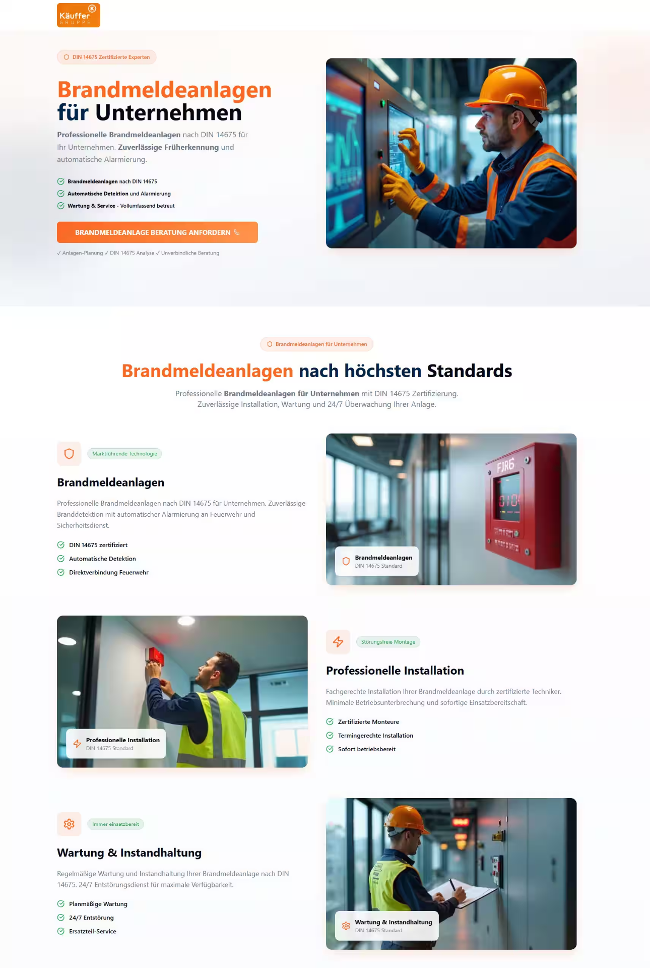 B2B-Unternehmenswebsite für Brandmeldeanlagen nach DIN 14675