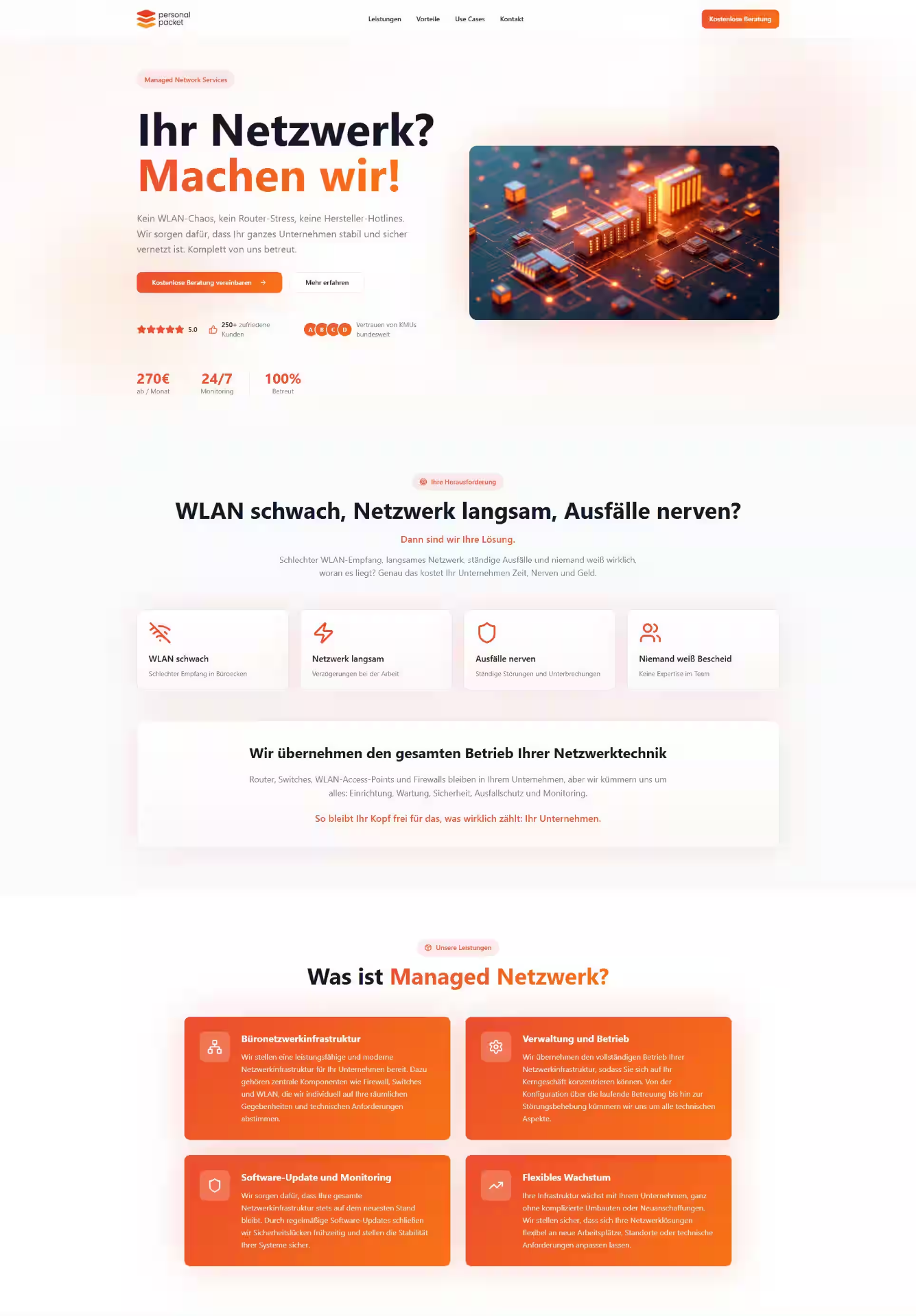 Landing Page für Managed Network Services für KMUs