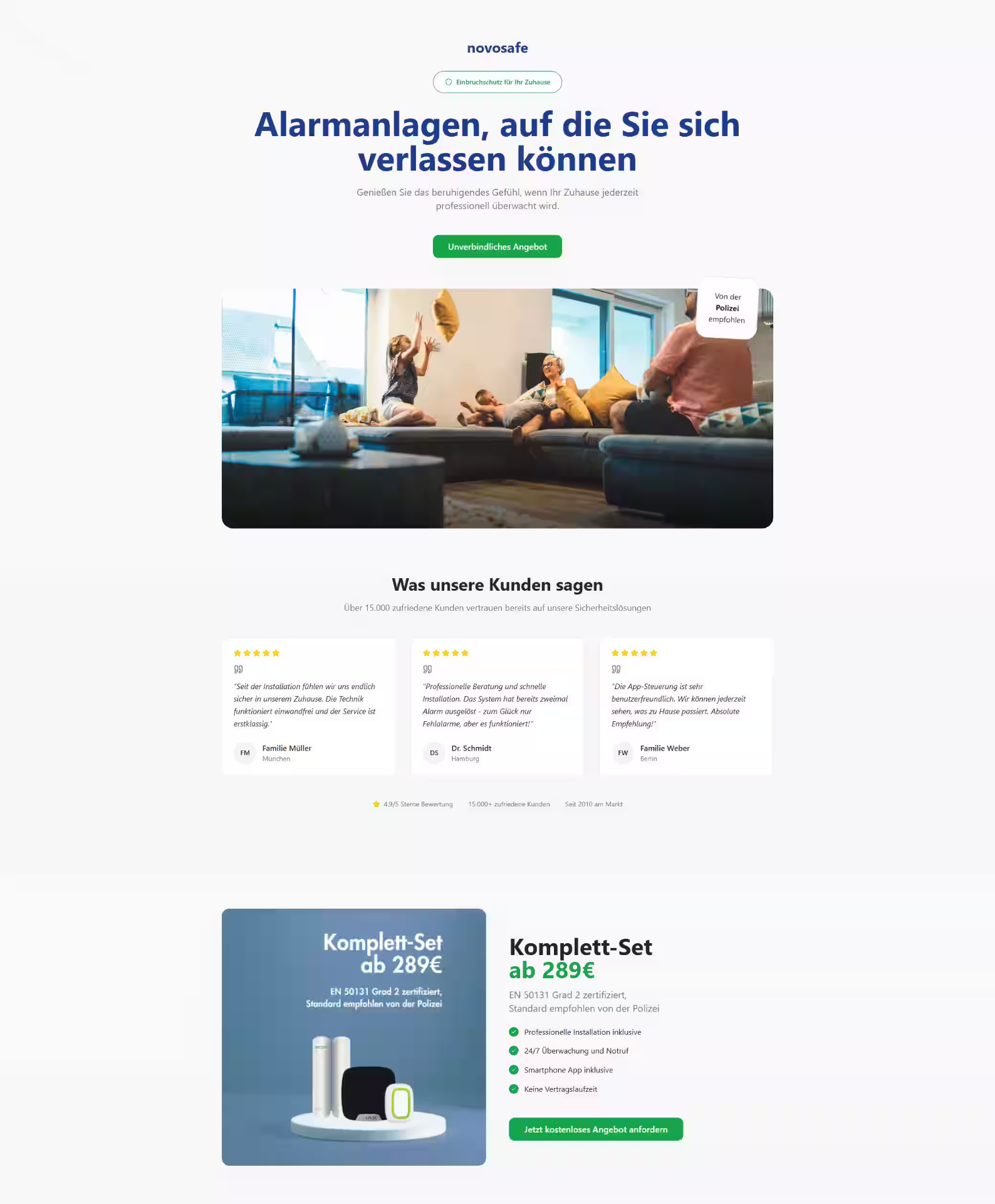 Landing Page für Alarmanlagen und Einbruchschutz