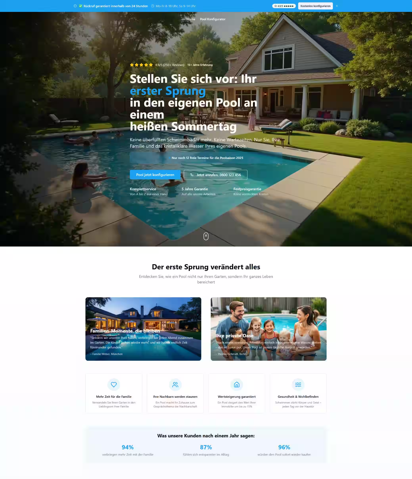 Landing Page für einen Poolbauer mit Konfigurator