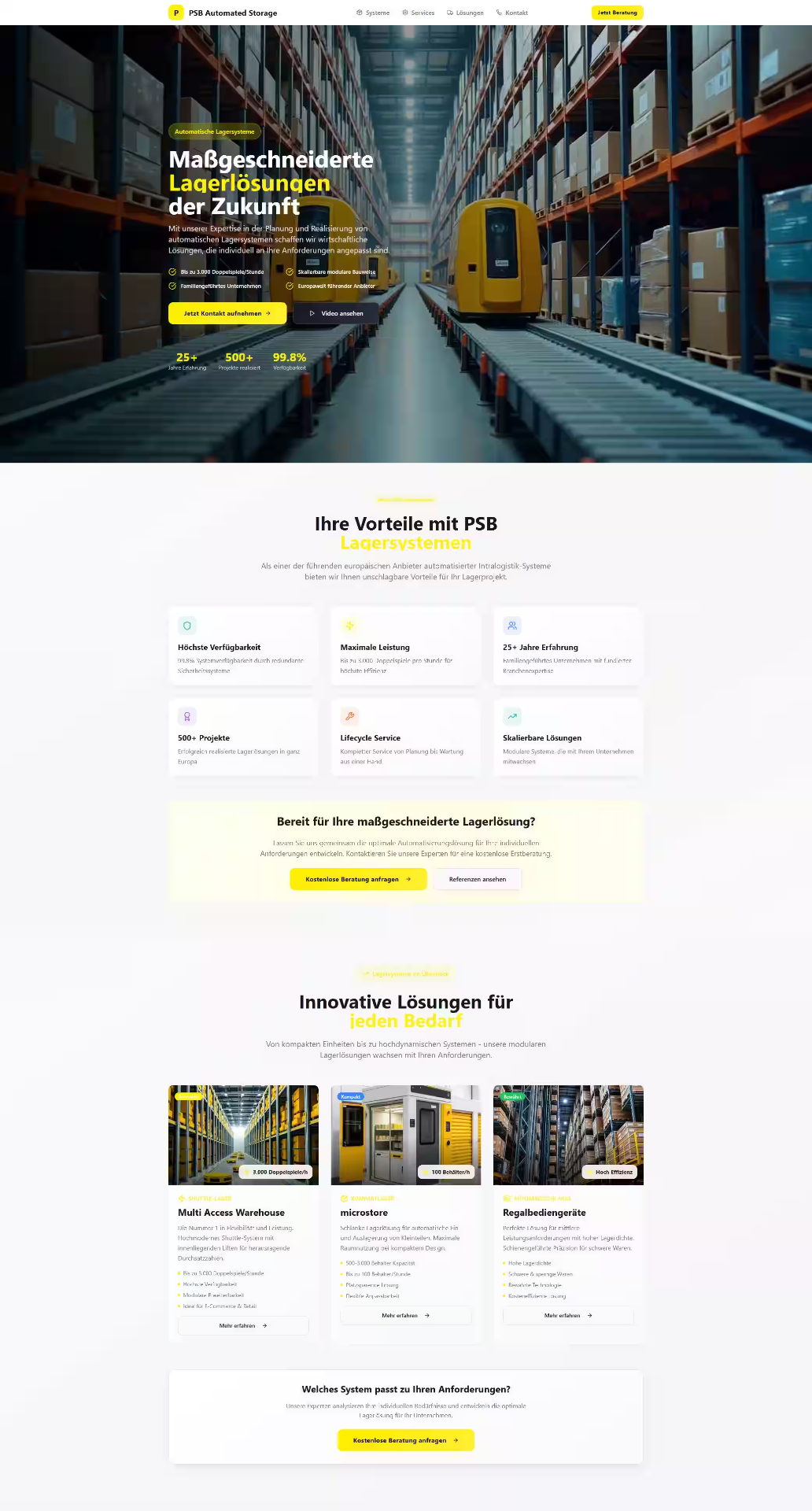 B2B-Unternehmenswebsite für automatisierte Lagersysteme und Intralogistik
