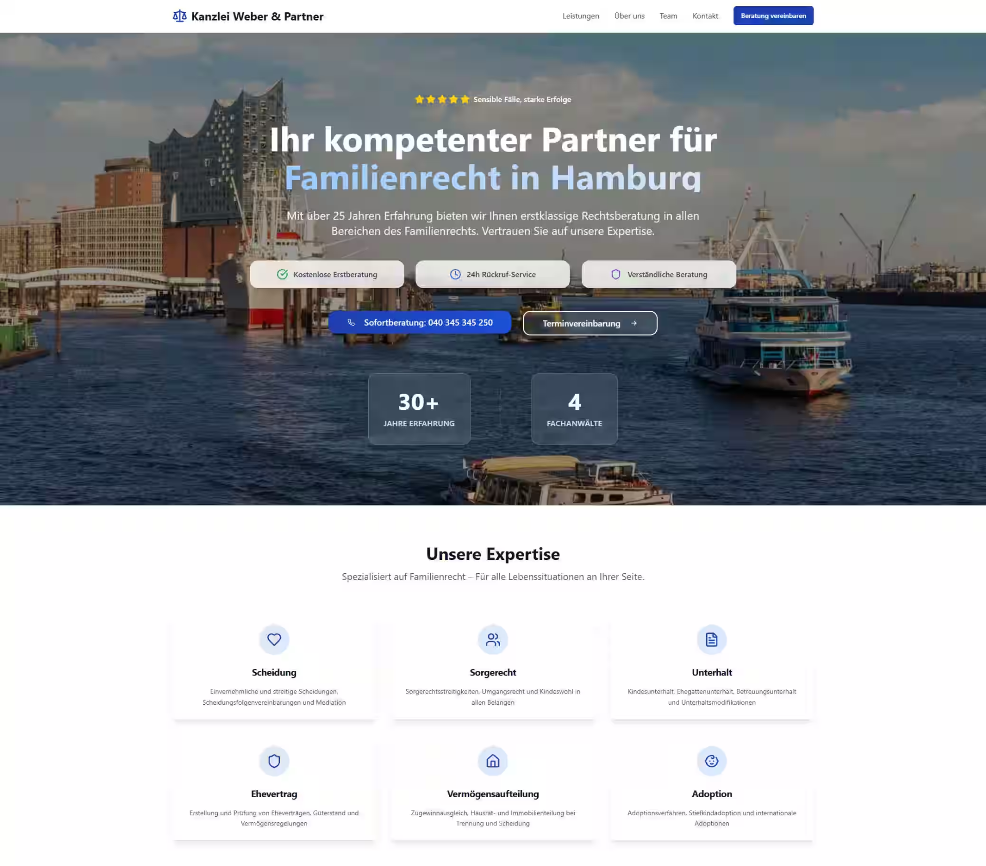 Landing Page für Familienrecht in Hamburg mit lokaler Positionierung
